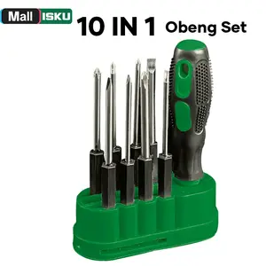 ISKU Obeng Set 10 in 1 Baja Karbon Anti-Slip Perkakas Tangan Multifungsi untuk Rumah Tangga & Elektronik dengan Mata Obeng Magnetik dan Gagang Ergonomis