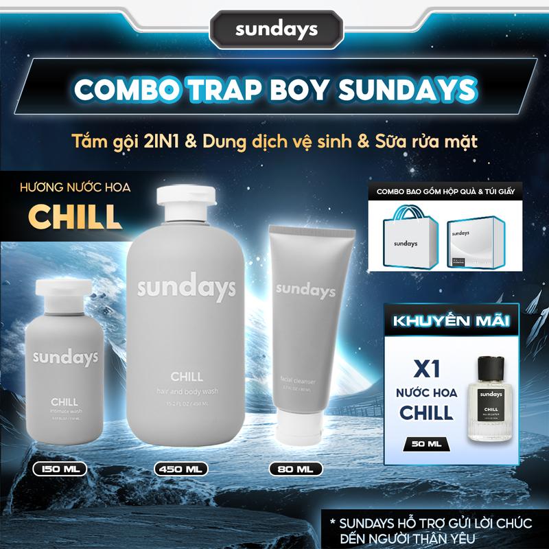   TẶNG NƯỚC HOA 50ML  Combo Sữa Tắm Gội Vệ Sinh Nam Sundays - Combo Trap Boy - Sữa tắm gội 2in1 hương nước hoa + Dung dịch vệ sinh nam Dưỡng Body sữa rửa mặt nam giới sữa tắm gội 4 1 nam 