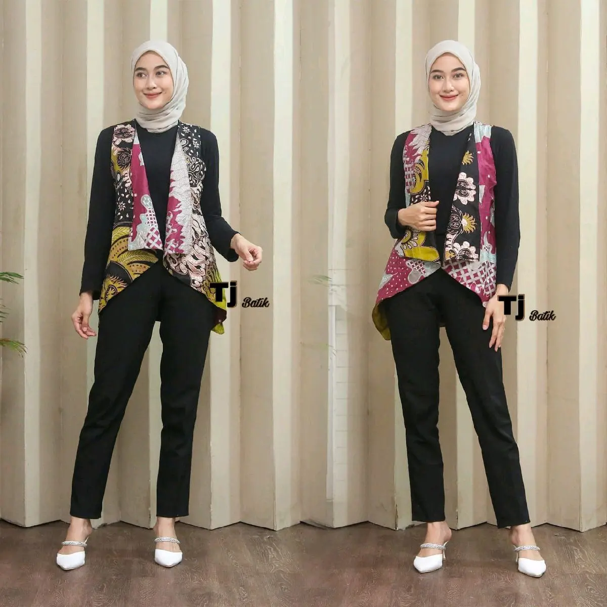 Outer Batik Wanita Modern Motif Bolak Balik Blazer Batik Wanita 2 Motif Satu Baju Bahan Katun Nyaman