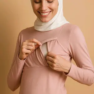 Manset Atasan Lengan Panjang Ibu Menyusui JADECLOVER Nursingwear Busui Berpori Nyaman Rayon