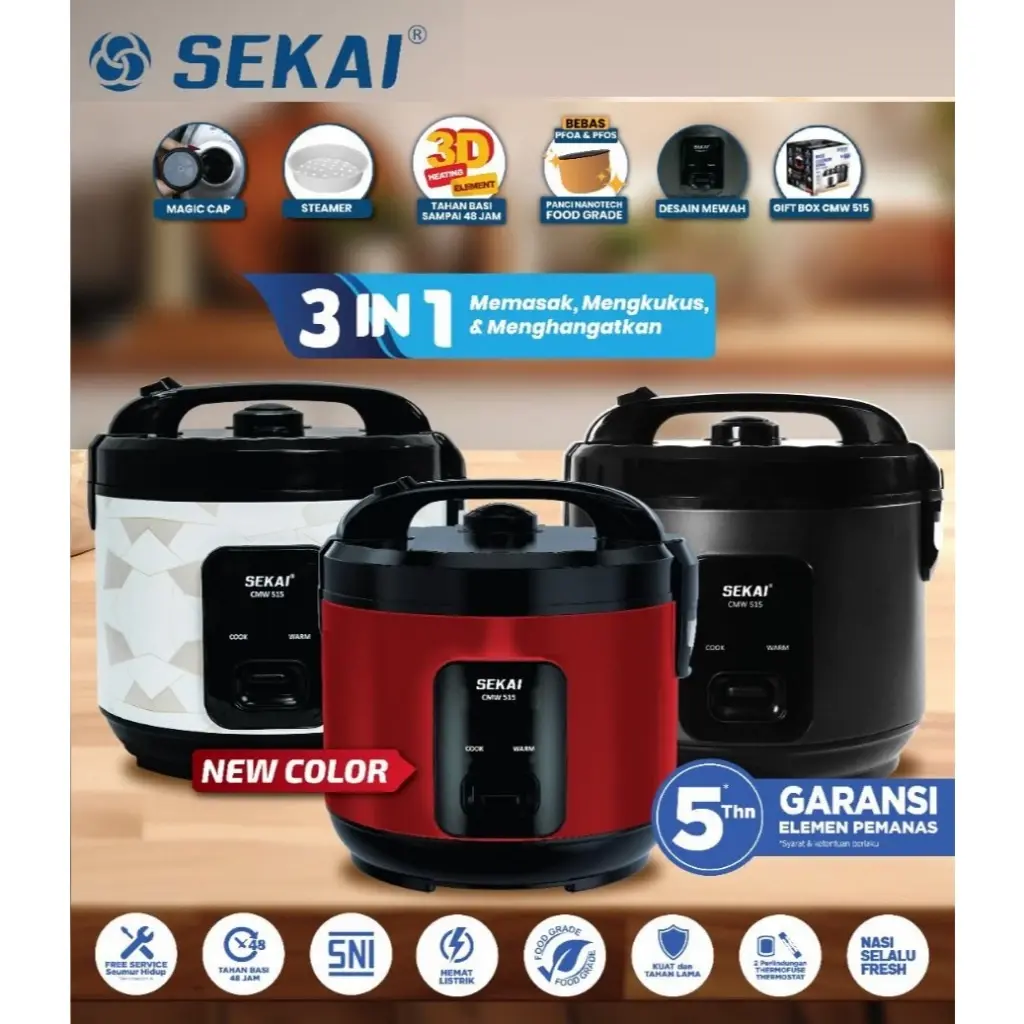 SEKAI CMW 515 Rice Cooker Penanak Nasi Magic Com Penghangat Nasi 3 in 1 1.8L CMW515