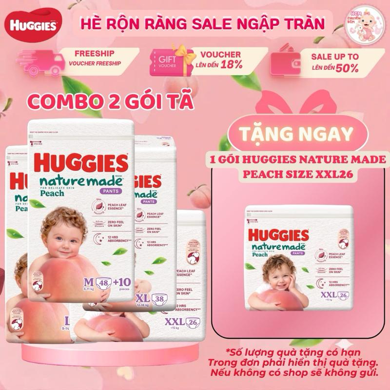 Combo 2 Tã Quần Huggies Nature Made PEACH size M48+10/L44/XL38/XXL26