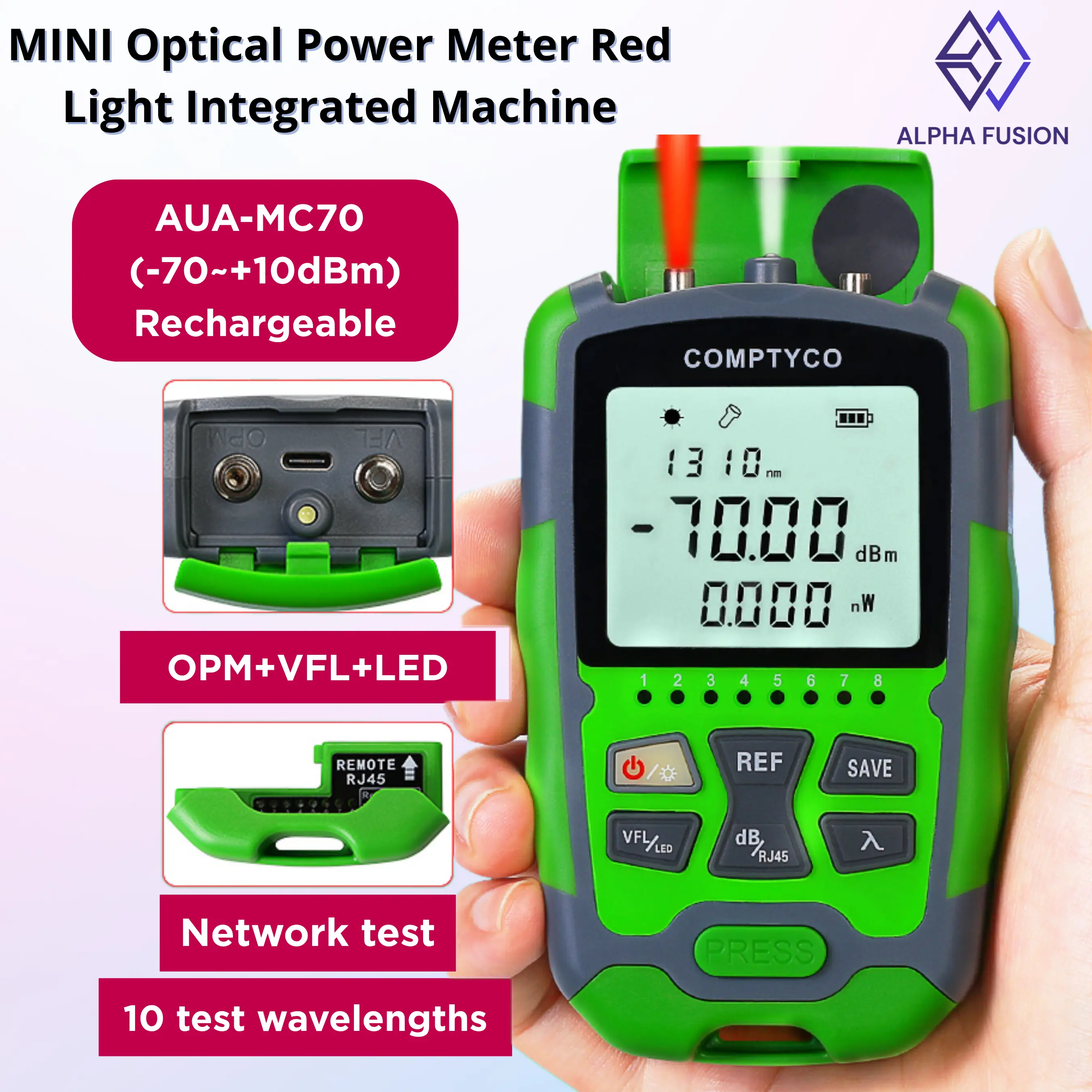OPM 4 in 1 Bisa Di Cas OPM 3 in 1 Baterai AAA x 2 pcs VFL 10mW 20mW 30mW 50mW Network Cable Test 3 in 1 Optical Power Meter COMPTYCO