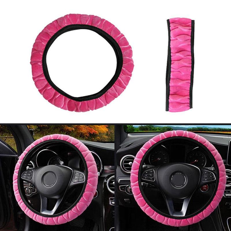 Product Introduction of 7 Colors Short Plush Car Steering Wheel Cover Universal Winter Warm Elastic Band Grip Protective Cover 35