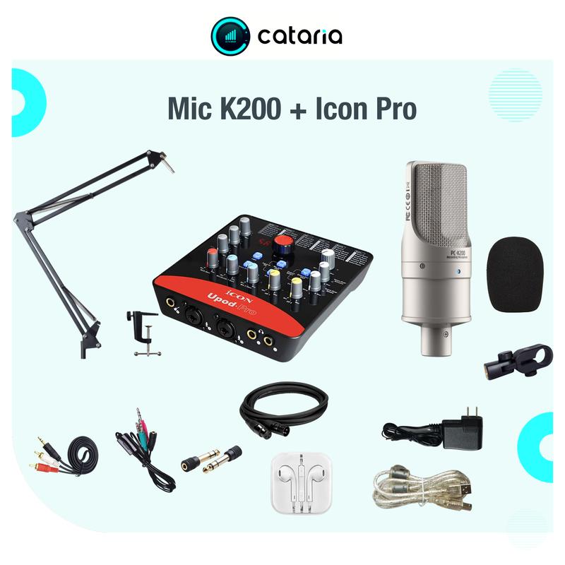 Bộ Mic Hỗ Trợ Live, Thu Âm Mic K200 và Sound Card ICON PRO tặng Tai Nghe, Đèn…