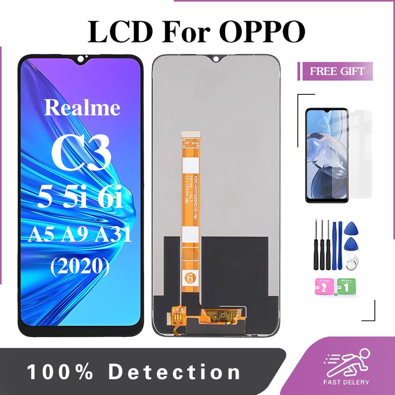 Màn hình LCD, dành cho OPPO Realme C3 / Realme 5 / Realme 5i / Realme 6i / OPPO A5 2020 / A9 2020 / A31 2020, với bộ số hóa màn hình cảm ứng, đầy đủ, phụ tùng thay thế