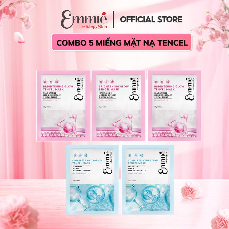[Happyskinvn] 5 Miếng Mặt nạ vải Sinh học Tencel Mask Emmié by Happyskin (Phiên bản nâng cấp 25g + Có định hình) ( 3 hồng + 2 xanh )