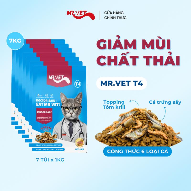   THỨC ĂN CHO MÈO  7 Túi Hạt thức ăn cho mèo Mr.Vet Thế hệ T4 Túi 1kg Công thức 6 loại cá  Cá ngừ Cá hồi Cá Bonito Cá cơm Cá tuyết cùng Topping Cá trứng và Tôm Krill sấy khô duy trì thể trạng lý tưởng cho mèo ít vận động phù hợp cho mèo mọi lứa tuổi 