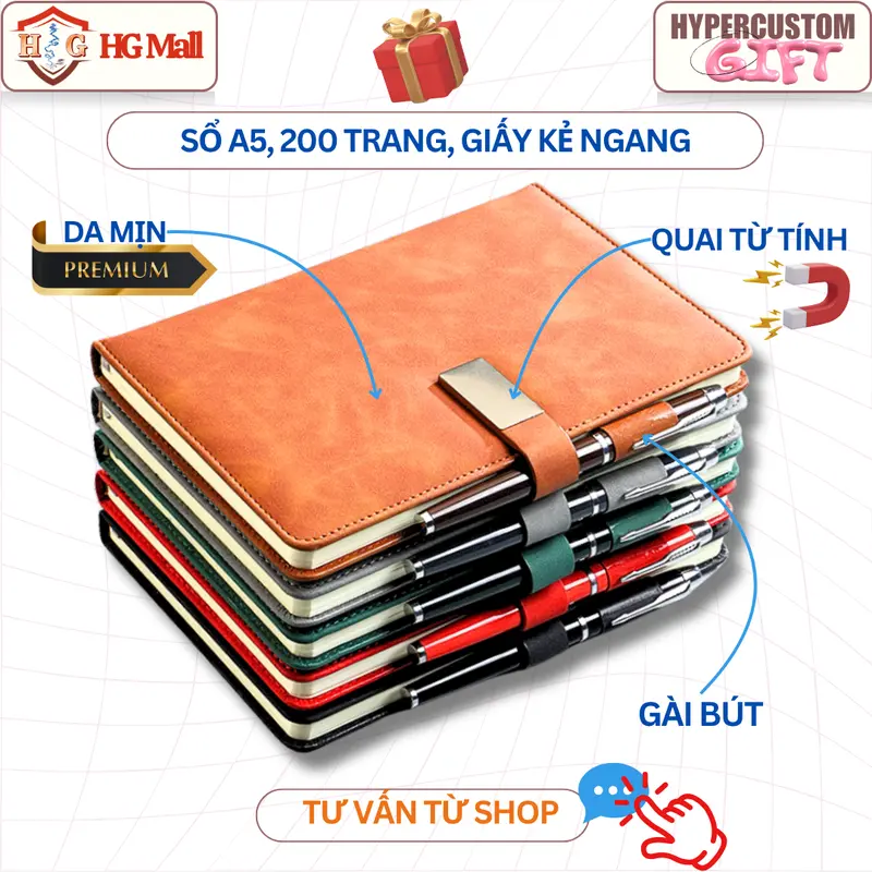 Set Quà Tặng Cao Cấp ( Sổ Tay A5, Bút Ký, Ruột Bút Thay Thế kèm hộp+túi ) cùng màu, Khắc Laser Tên/Logo Theo Yêu Cầu 2