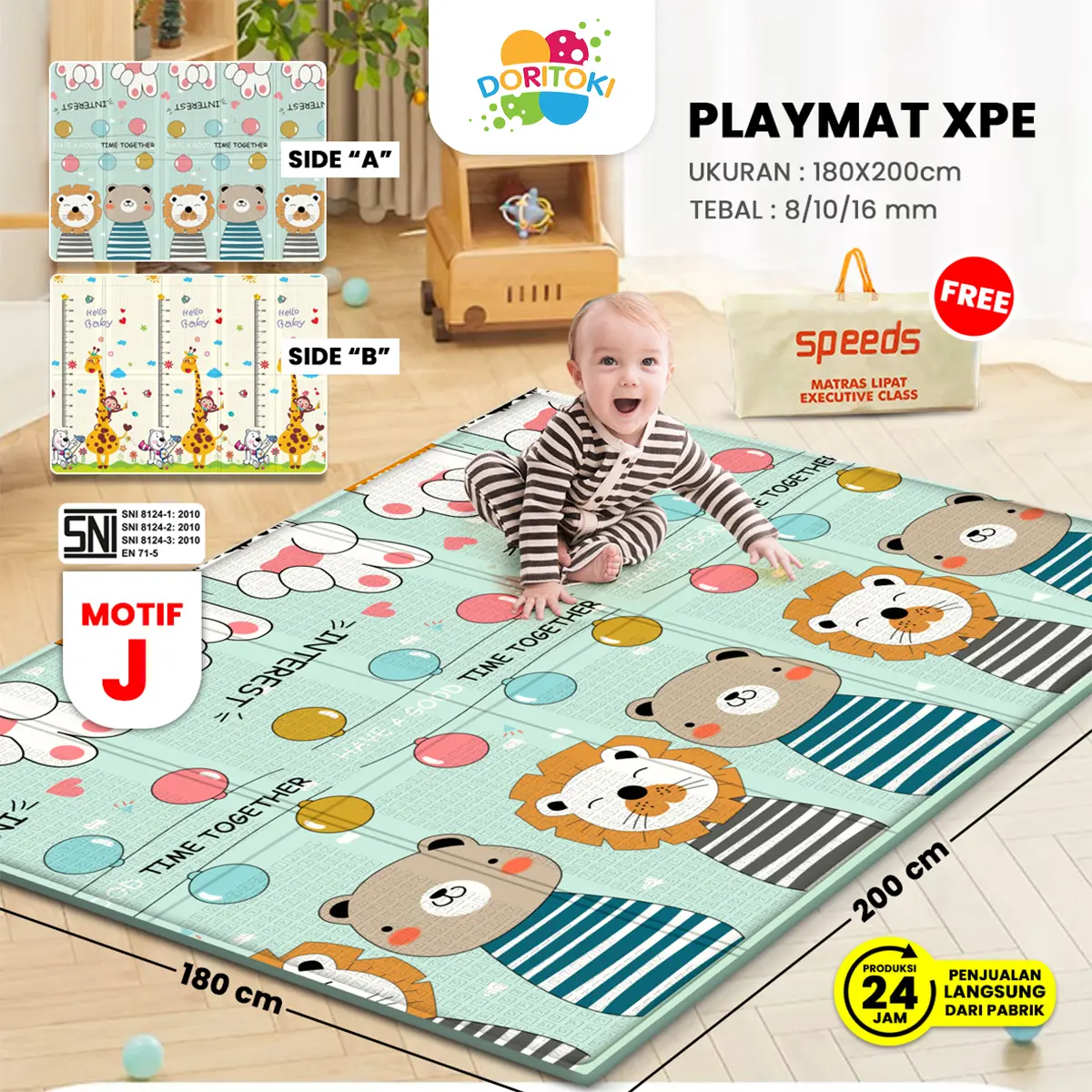 Doritoki x Speeds Matras Bayi Tebal 8MM Playmat Bayi Karpet Lipat Anak/Bayi Tikar Lipat Foam Matras Anak