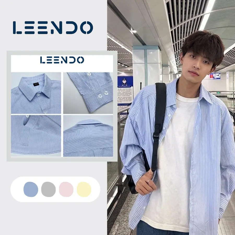 [ DEAL Mở Bán ] Áo sơ mi dài tay kẻ sọc LEENDO, from rộng thoải mái unisex chất liệu Oxford thoáng mát dễ phối đồ kiểu dáng Hàn Quốc Nam Menswear