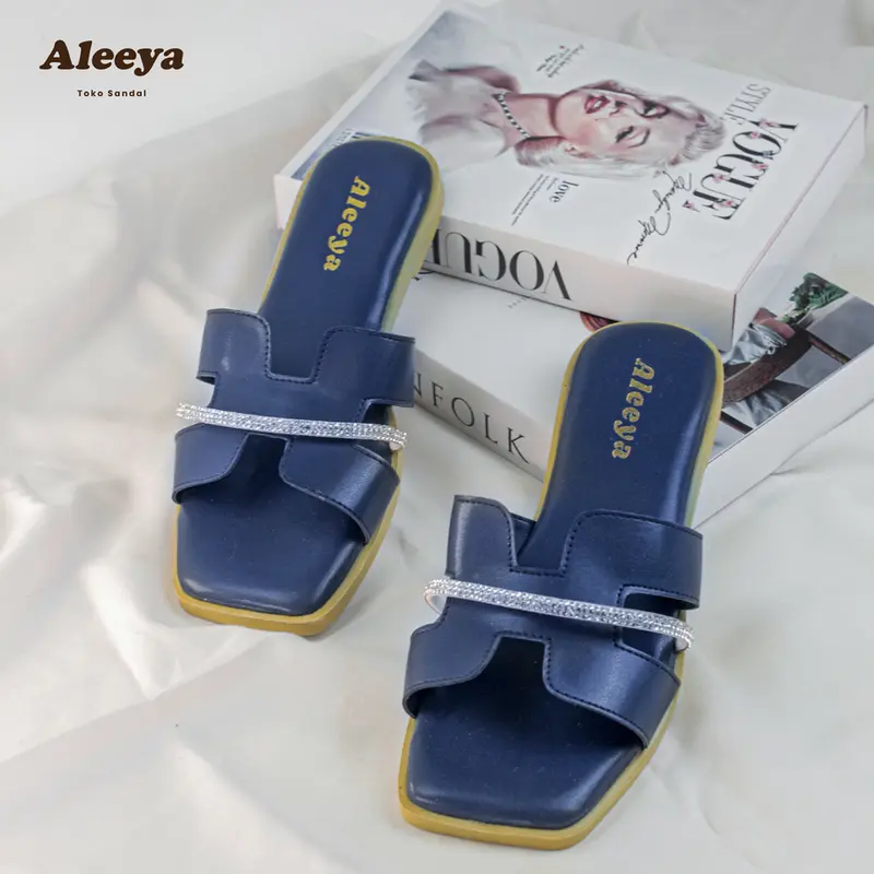 Aleeya - sendal LEEYA01 by Aleeya sendal kekinian wanita sendal slop empuk flat tali permata sendal elegan wanita terbaru Sandal Cewek 2