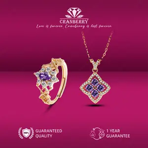 OS1-D282 Set Kalung dan Cincin Wanita Cranberry Jewelry Premium Lapis Emas 18k Anti Luntur Anti Berubah Warna Garansi 1 Tahun Resmi Size Adjustable Kualitas Grade Terbaru Aksesoris Perhiasan Cincin Nikah Permata VVS1 Elegan COD