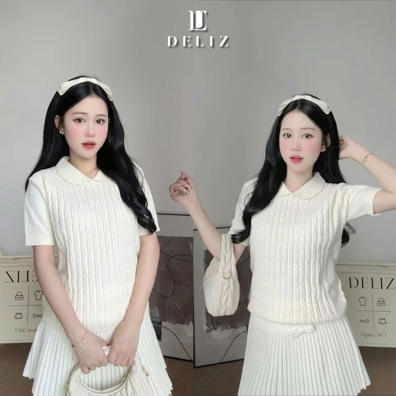 [BST MỚI] DELIZ - Áo len nữ ngắn tay cổ sen tone màu nhẹ nhàng thiết kế vặn thừng - PL43