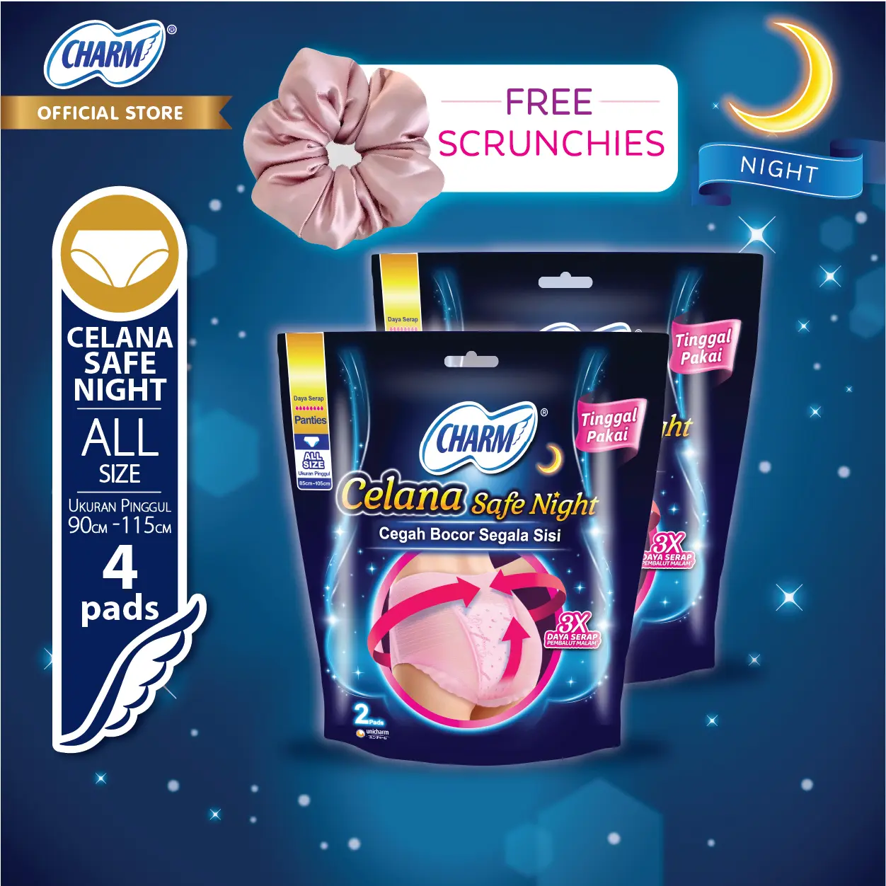 [FREE SCRUNCHIES] Charm Celana Safe Night - All Size - 2 Pack