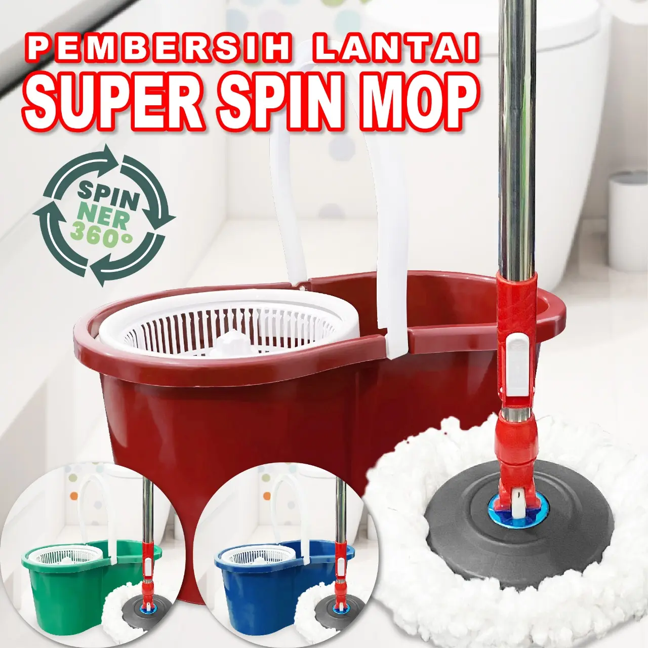 Alat Pel Lantai Peras Otomatis Super MOP Magic Spin Ultra dengan Ember Serbaguna Praktis Kain Pel