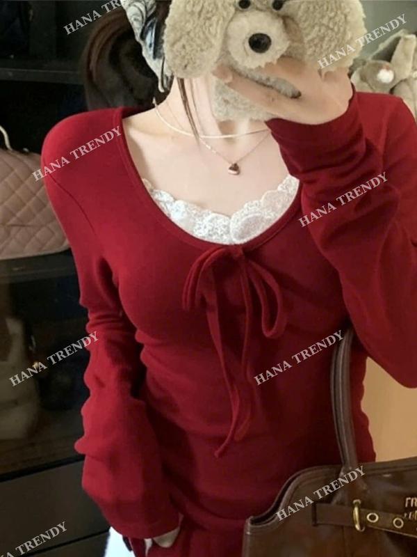  Áo Thun Nữ Ôm Body Tay Dài Phối Ren Thắt Nơ A110 Siểu Xinh Đủ Size Chất Thun Cao Cấp 