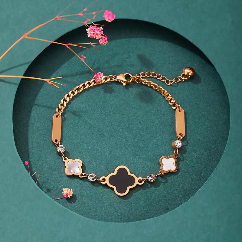 Product Introduction of Gelang Titanium Wanita Daun Smanggi Hitam/Putih Anti Karat Tidak Luntur - Bracelets 27