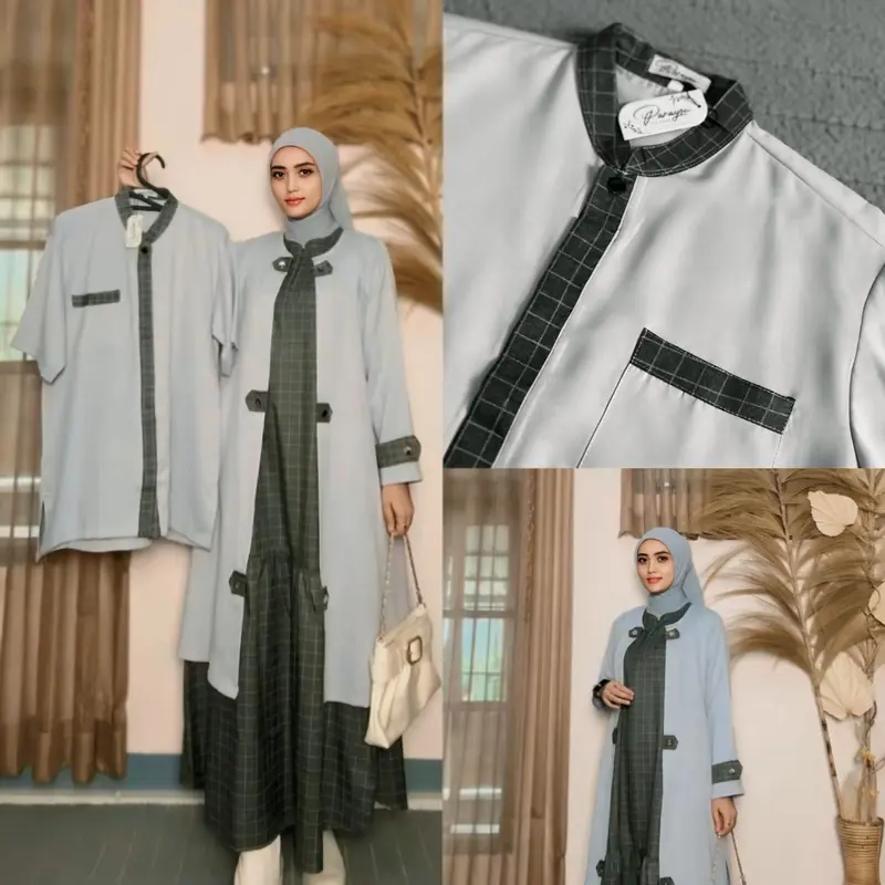 Parayou ~ Marwah Series Lebaran  Set Inner dan Outer Couple Baju Koko Free Hijab PollyCatoon Gamis Pasangan Sarimbit 7