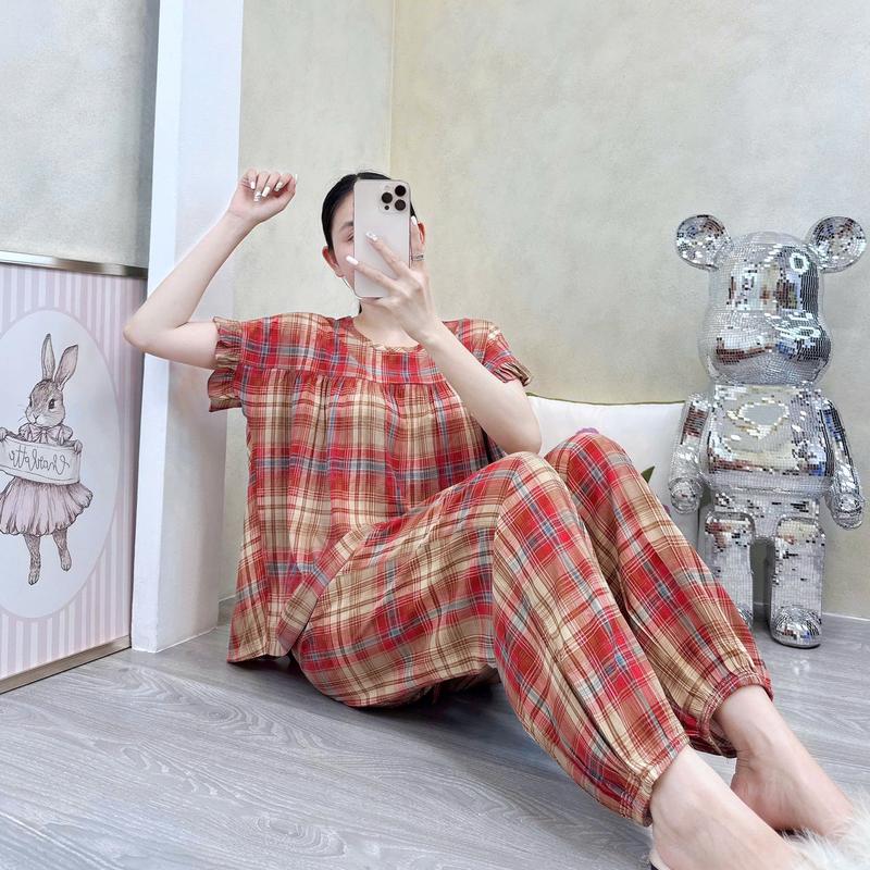 Đồ bộ tole lanh nữ mặc nhà quần dài, áo tay ngắn tole 2 da mát mịn SHOP5SAO (43-67kg)