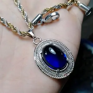 Liontin Kalung Titanium Blue safir Siap pakai Dimensi B 13×18