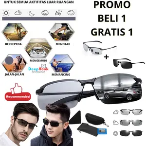 Beli 1 Gratis 1 Kacamata Photocromic Polarized Anti Silau Siang Malam Bonus Kacamata Hitam Polarized & Masker Buff Multifungsi untuk Memancing Berkendara Olahraga Outdoor Lensa Terpolarisasi Fotokromik UV400