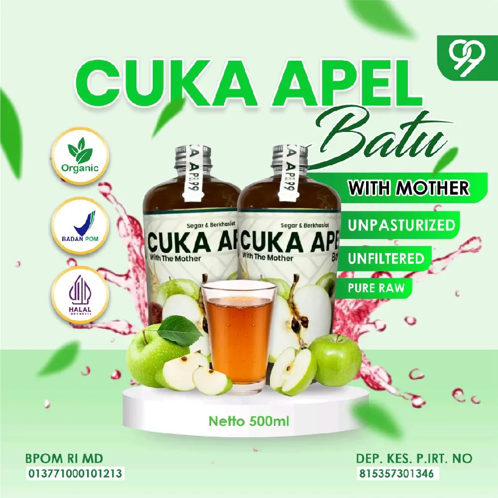 Cuka Apel Batu99 500ml with mother - apple cider vinegar Asli