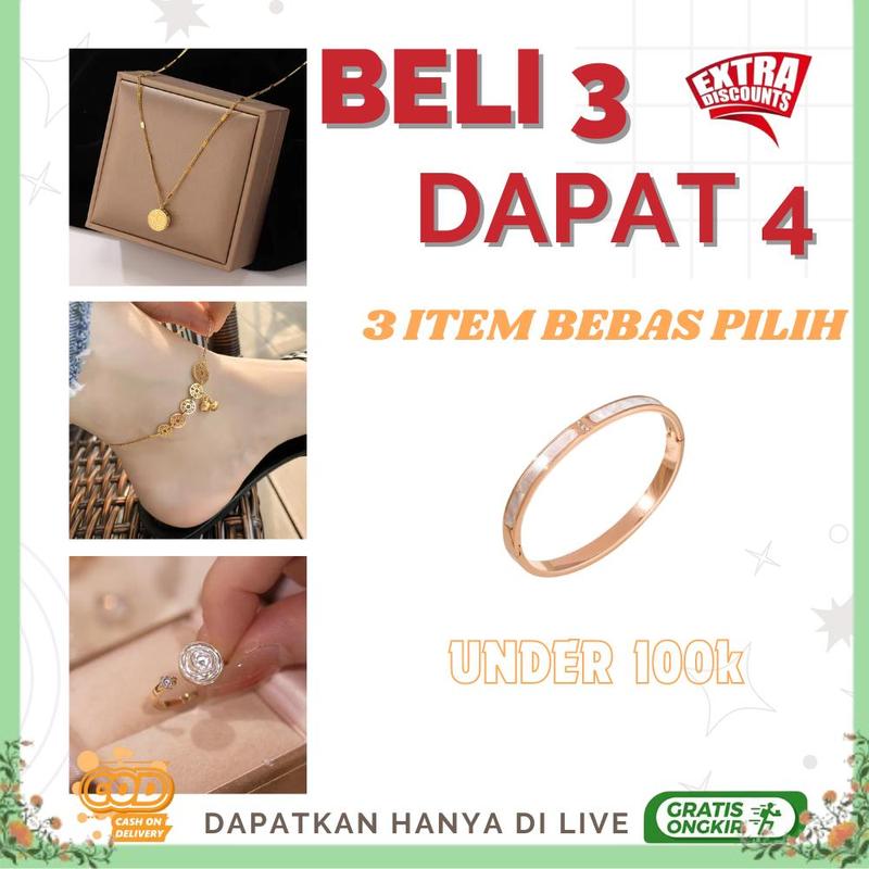 （PAKET BELI 3 DAPAT 4） Bebas Pilih Khusus LIVE AKSESORIS TITANIUM GELANG, ANTING, KALUNG, BANGLE MYSTERY BOX 0