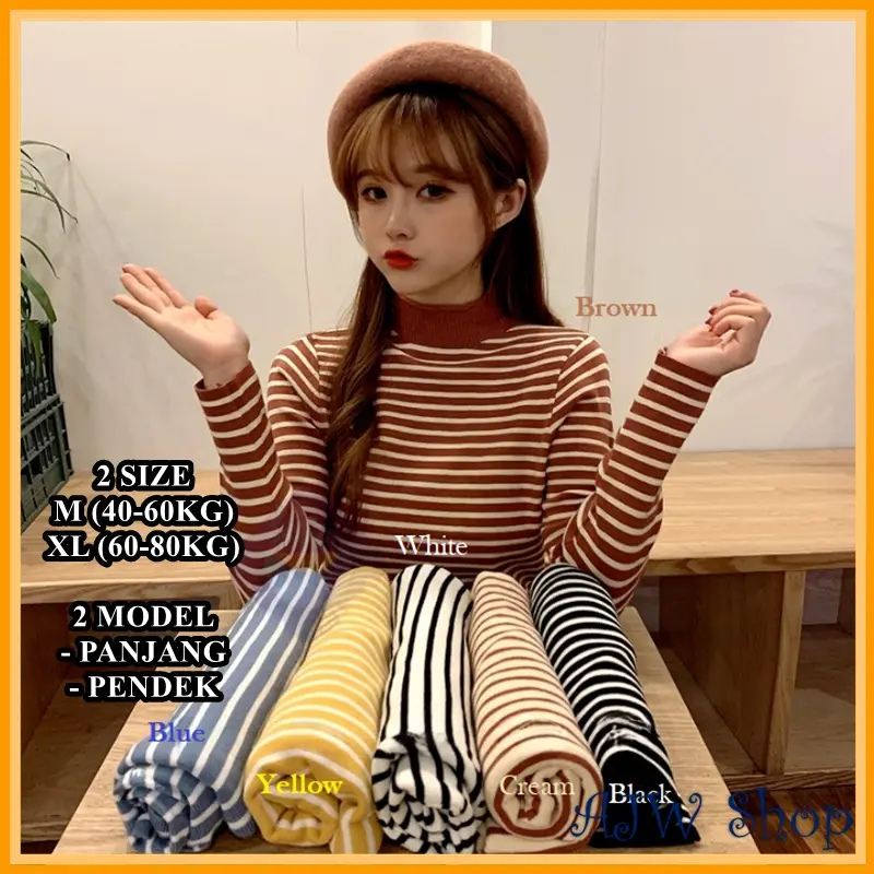 AJW [TM] Inner Rajut Turtleneck Lengan Panjang Model Terbaru | Dalaman Hijab | Atasan Wanita Rajut | Baju Stripe Fit Tangan Panjang | Top High Knitwear 0