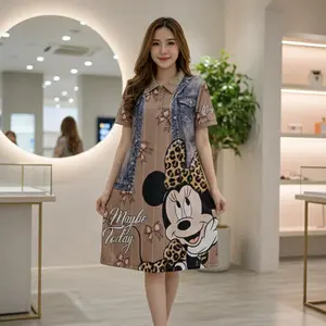 DRESS JERSEY BUSUI MOTIF JEANS ROMPI MINI DAILY CASUAL WANITA / DRESS ROMPI JEANS SERIES MOTIF GAMBAR / DRESS DAILY CASUAL WANITA