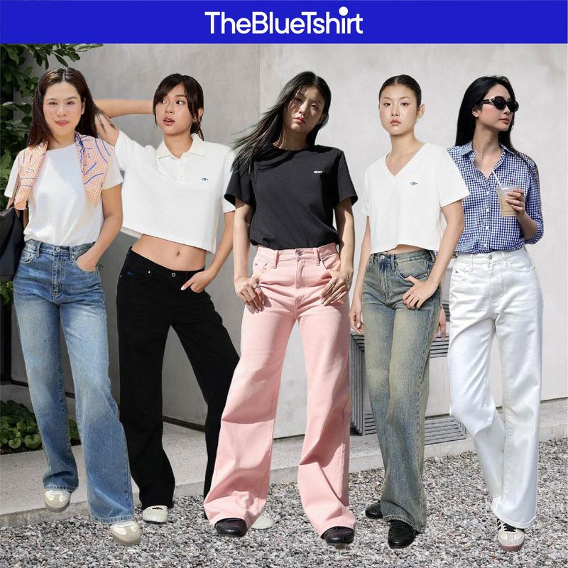 TheBlueTshirt - Quần jeans phom suông cạp cao ống quần đứng nữ có nhiều màu - Straight A Jeans - Women