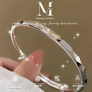 Gelang Tangan Perak Ukir "MISS YOU"  Desain Tarik Geser Anti Karat