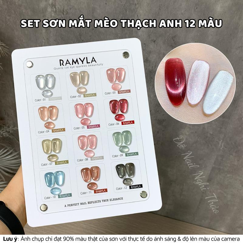 Set sơn gel mắt mèo thạch anh RAMYLA 12 màu [Tặng kèm nam châm chữ nhật+thanh tạo mắt mèo trái tim] 1