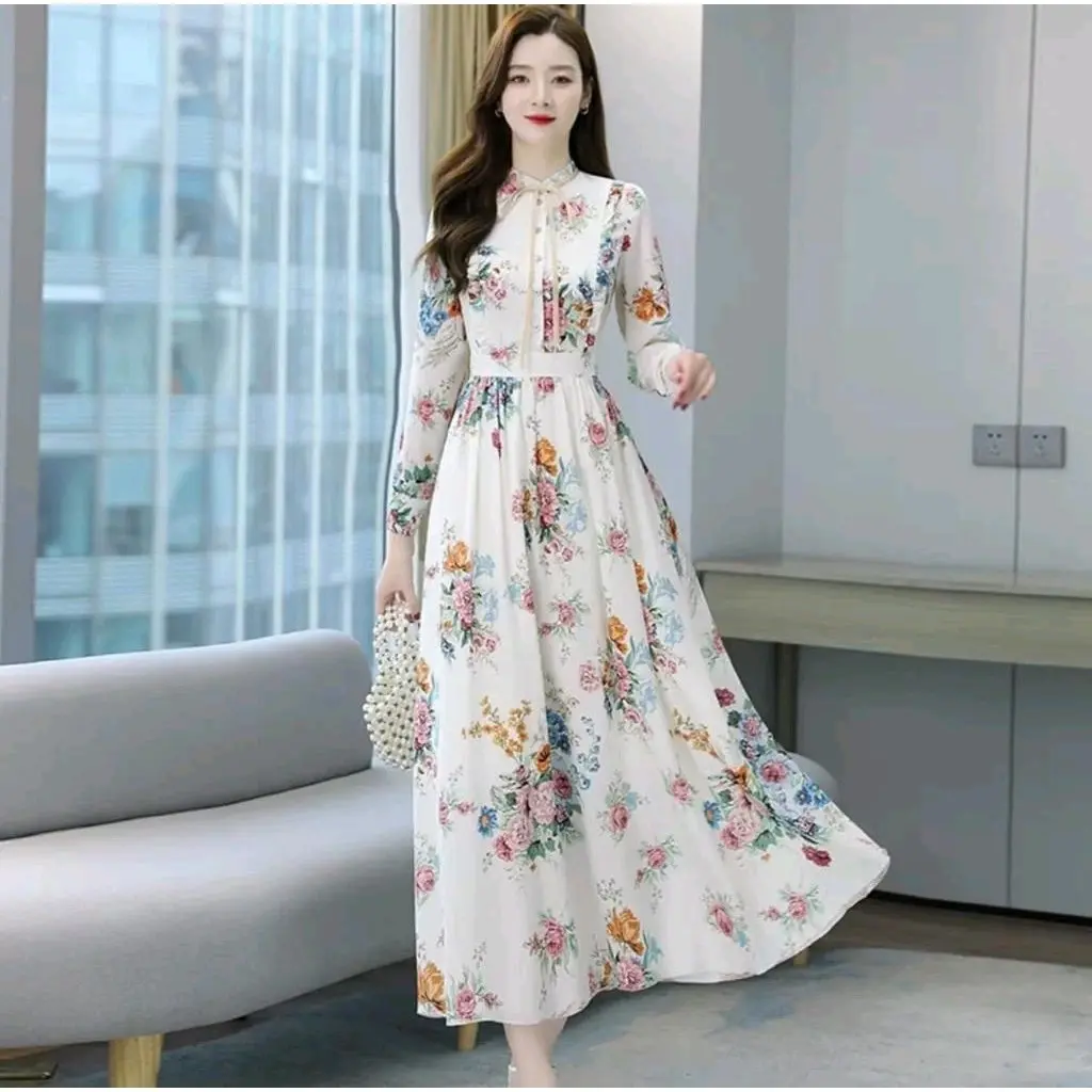 SM96660 Maxi Dress Fashion Wanita Kekinian Bahan Crepe Import Adem