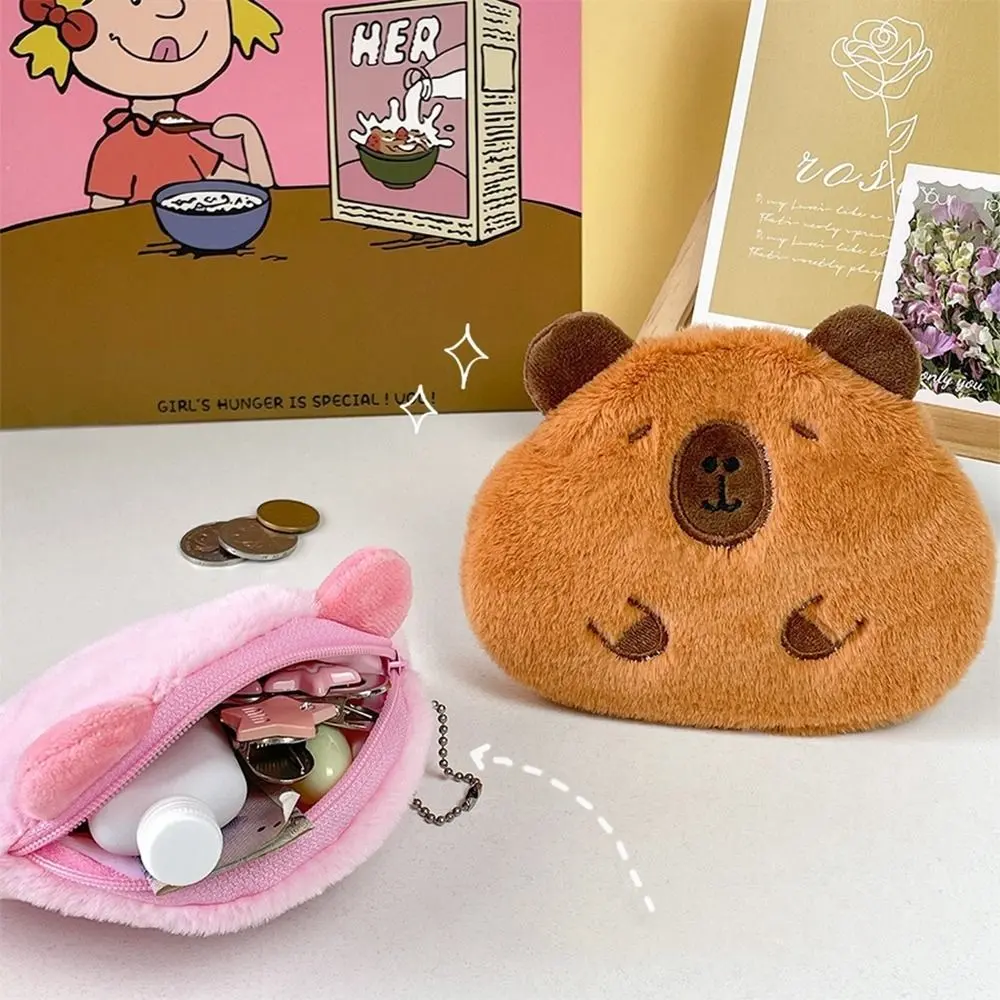 Funny Cartoon Capybara Coin Purse Soft Plush Stuffed Plush Doll Keychain Small Wallet Toys Guinea Pig Bag Pendant Kids