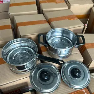 Panci Kukus Kecil 16cm Stainless dengan Tutup dan Pegangan Hitam