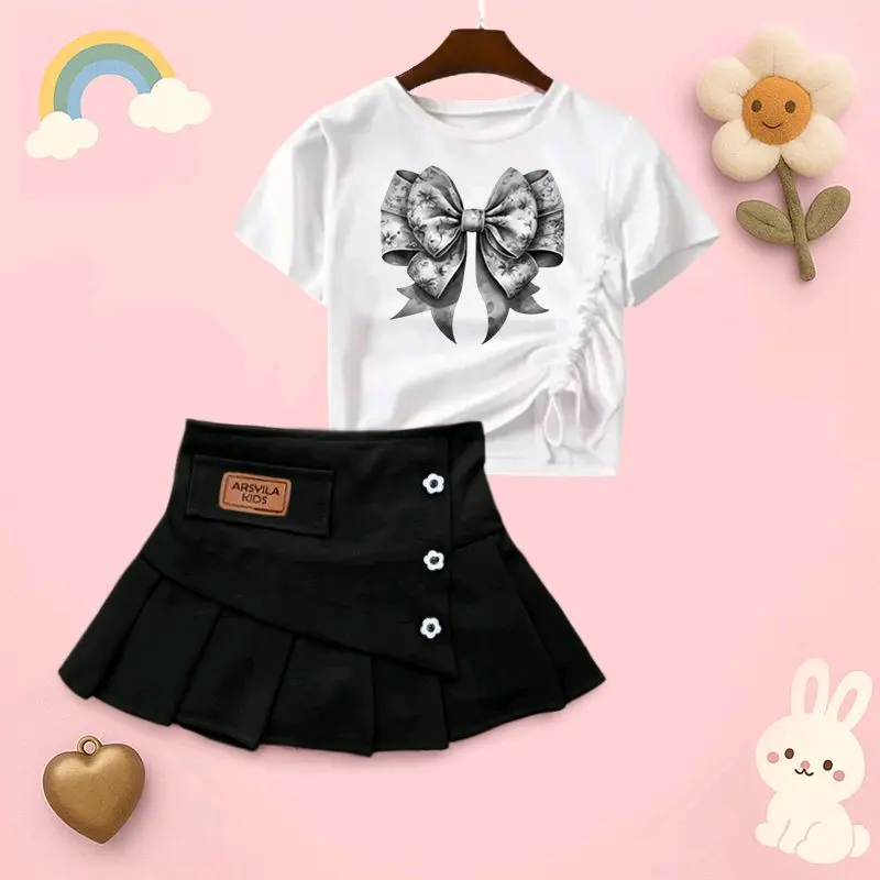 Arsyila kids Oneset Queen Setelan Anak Perempuan 8bulan-8tahun Fashion Kaos Combad 30s Model Crop Top & Rok Semiwol Lembut 7