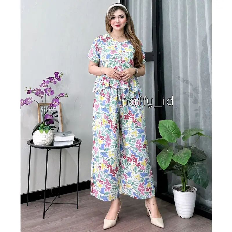 ONE SET SETELAN WANITA ELMIRA SET ATASAN  KUTUNG CELANA KULOT 7/8 RAYON PREMIUM 2