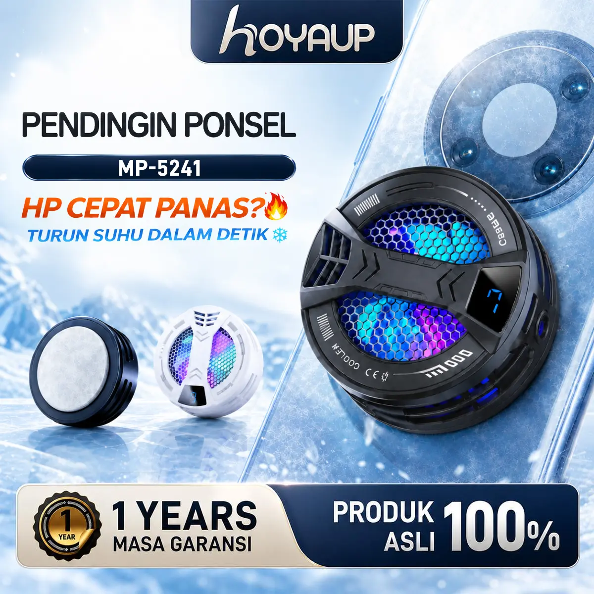 HOYAUP Radiator Ponsel Magnetik  Pendinginan Efektif Semikonduktor Gaming Efisiensi Tinggi ABS Aluminium Putih Hitam - Cooler