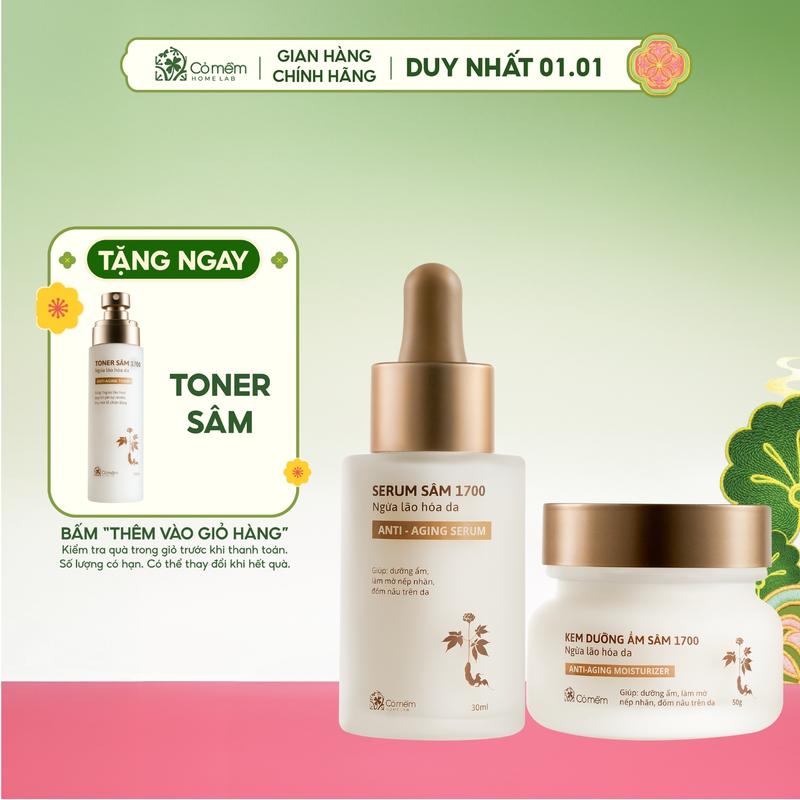   COMBO TẶNG QUÀ MIỄN PHÍ  Combo 2 Sản Phẩm Chuyên Sâu Cấp Ẩm Hỗ Trợ Ngừa Lão Hoá Serum Kem Dưỡng Sâm 1700 Cỏ Mềm 