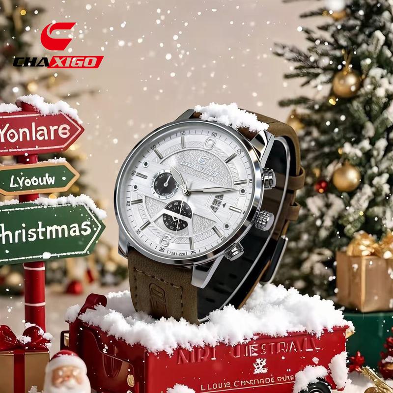 Đồng Hồ Nam CHAXIGO Thời Trang Thật Phong Cách Thường Ngày Dây Da Nâu Đồng Hồ Thạch Anh Chống Thấm Nước Mặt Số Lớn Dạ Quang Đồng Hồ Đeo Tay Hợp Kim Có Hiển Thị Ngày Tháng 7281-220