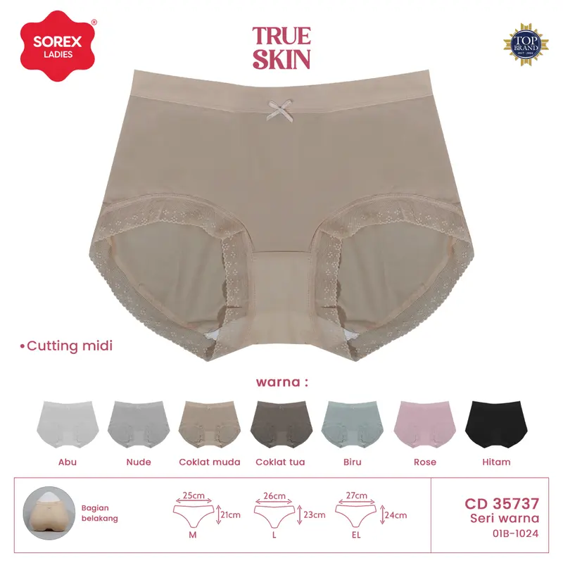 Sorex Celana Dalam Wanita Semi Seamless Renda Fashion Midi True Skin CD 35737 0