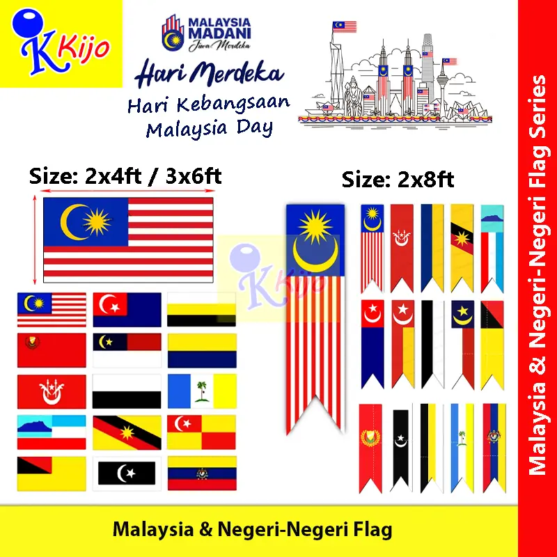 2x4ft / 3x6ft / 2x8ft Bendera Malaysia Negeri-Negeri Malaysia State Flag Jalur Gemilang Bendera Gegantung  #Flag