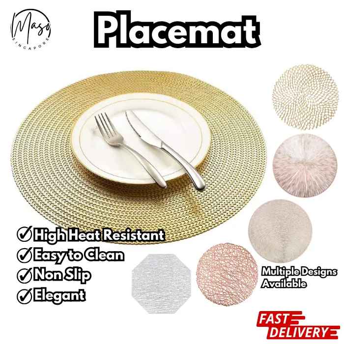 MASO Metallic Cutout Floral Non-Slip PVC Round Placemat for Dinner Table