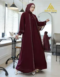 Harumi Abaya Gamis Ceruty Burgundy Premium dengan Hiasan Swarosky dan Desain Elegan untuk Wanita ukuran XL/XXL