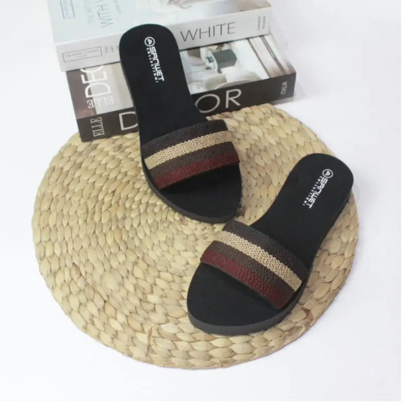 Sandal Flat Wanita Dewasa Selop Rajut Kombinasi Tanpa Hak Terbaru 0