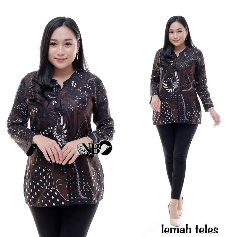 Baju Batik Wanita Atasan Blouse Bahan Katun Panjang - Cewek Kerja  Dewasa Nyaman 6