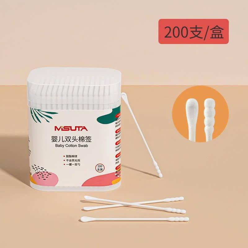 Tăm Bông cho bé Misuta 2 đầu kháng khuẩn Bông Ngoáy Tai sơ sinh tiện lợi hộp 200 que