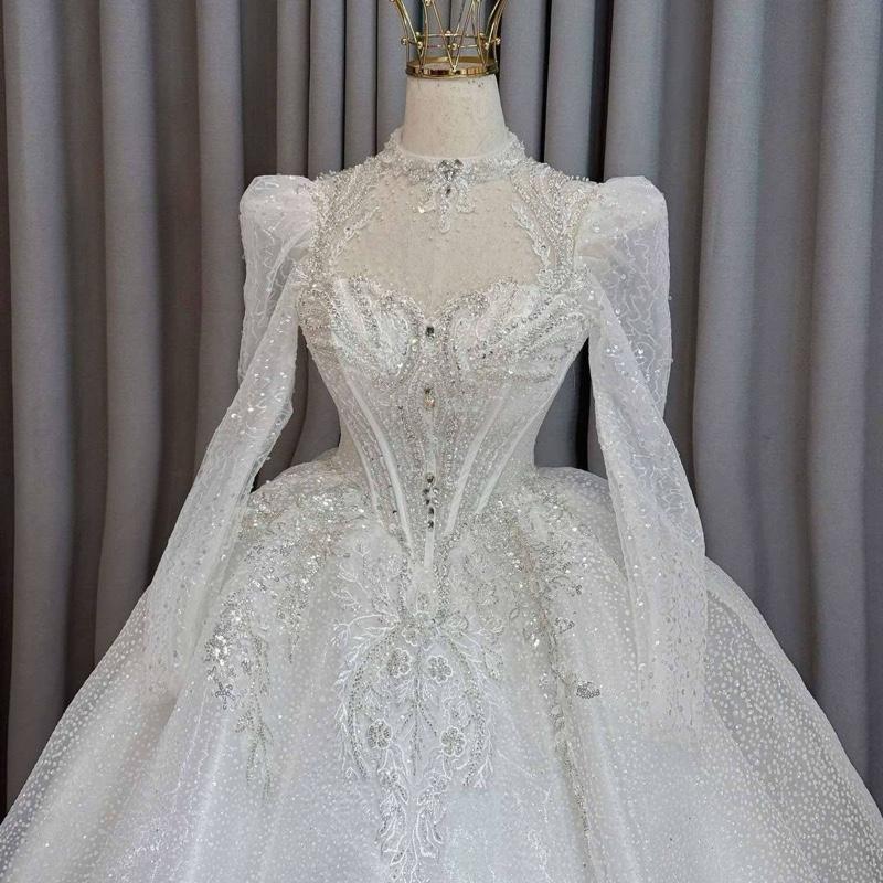  Váy cưới cô dâu tùng to cố cao tay dài tùng kim sa lấp lánh bilinh bilih ,sang trọng 