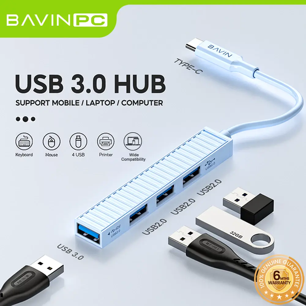 BAVIN HUB14 Multi-Functional 4-in-1 USB 3.0 Adapter Type-C Hub for Laptop/ Tablet & Mobile Phones Widely Compatible USB Hub for Charging / Data Transfer